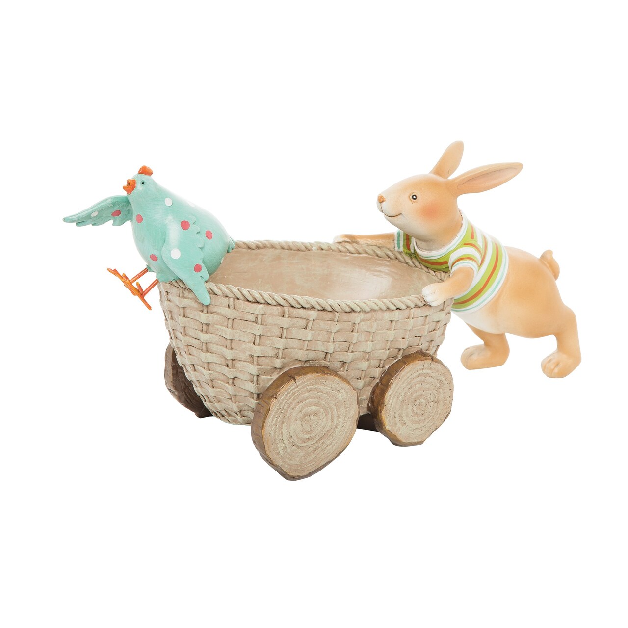 5.7" x 10.6" Easter Bunny Rabbit Pushing Basket Car w/ Chick Decorative Figure Figurine
